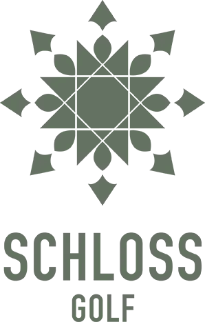 Logo of Schloss Golf with a pixelated design and bold text.